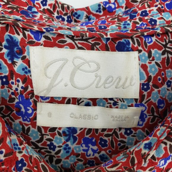 J. Crew Blythe 100% Silk Floral Print Button Down Shirt Top 8 Womens  Red Blue - Picture 5 of 9